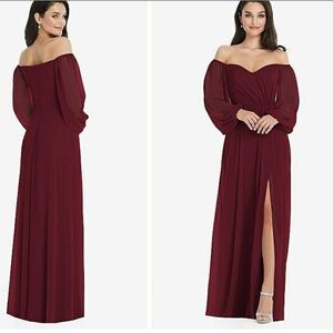 Dessy Collection Off-The-Shoulder Puff Sleeve Maxi Dress Cabernet 24W
